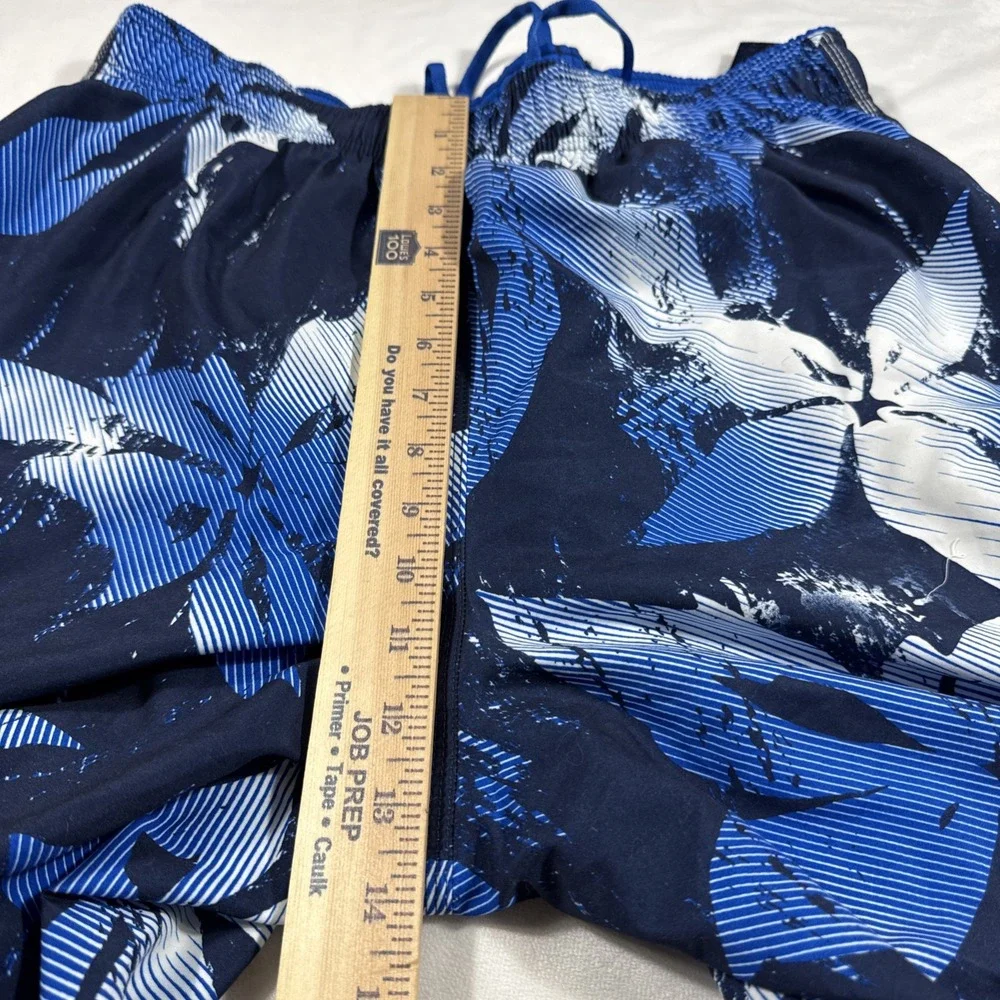 Nike Swim Trunks Shorts Mens L Blue Black‎ White Floral Print Lined Pockets